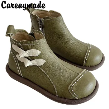 Careaymade-Удобные женские короткие ботинки из натуральной кожи на мягкой подошве, оригинальные повседневные ботинки ручной работы, женская обувь в стиле ретро