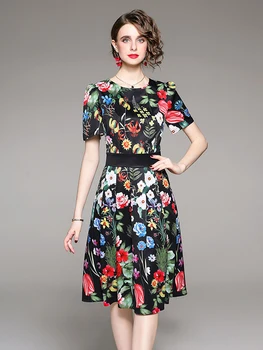 Дизайнерские платья Миди с цветочным принтом Для женщин, Летнее Элегантное Платье с коротким рукавом, Роскошное вечернее платье для подиума, женское платье M7491
