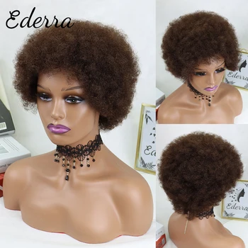 Короткие афро-кудрявые парики из вьющихся волос для чернокожих женщин, африканские пушистые парики из человеческих волос с челкой, бразильские парики без клея Remy