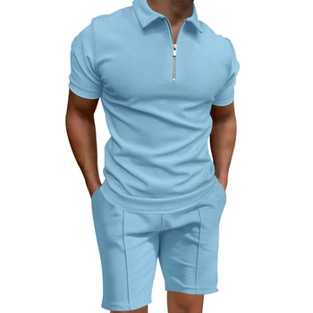 Лето 2023, новый мужской комплект рубашек поло, однотонная футболка с коротким рукавом, приталенная футболка с круглым вырезом, повседневные мужские шорты, комплект с коротким рукавом