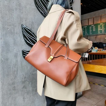 Новая Большая вместительная сумка-тоут из натуральной кожи, дорожная сумка, роскошная сумка для поездок на работу, модная женская большая сумка из воловьей кожи