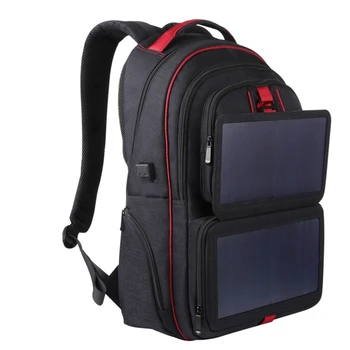 Солнечный рюкзак с питанием от солнечной панели Мощностью 14 Вт, Уличная сумка для ноутбука Большой емкости С внешним USB-портом для зарядки