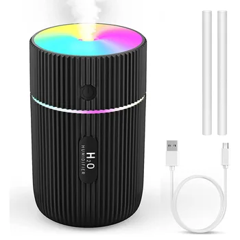 Увлажнитель воздуха, красочный прохладный мини-USB-увлажнитель воздуха с 7 цветами подсветки дыхания, автоматическое выключение, для автомобиля, офиса, спальни черный