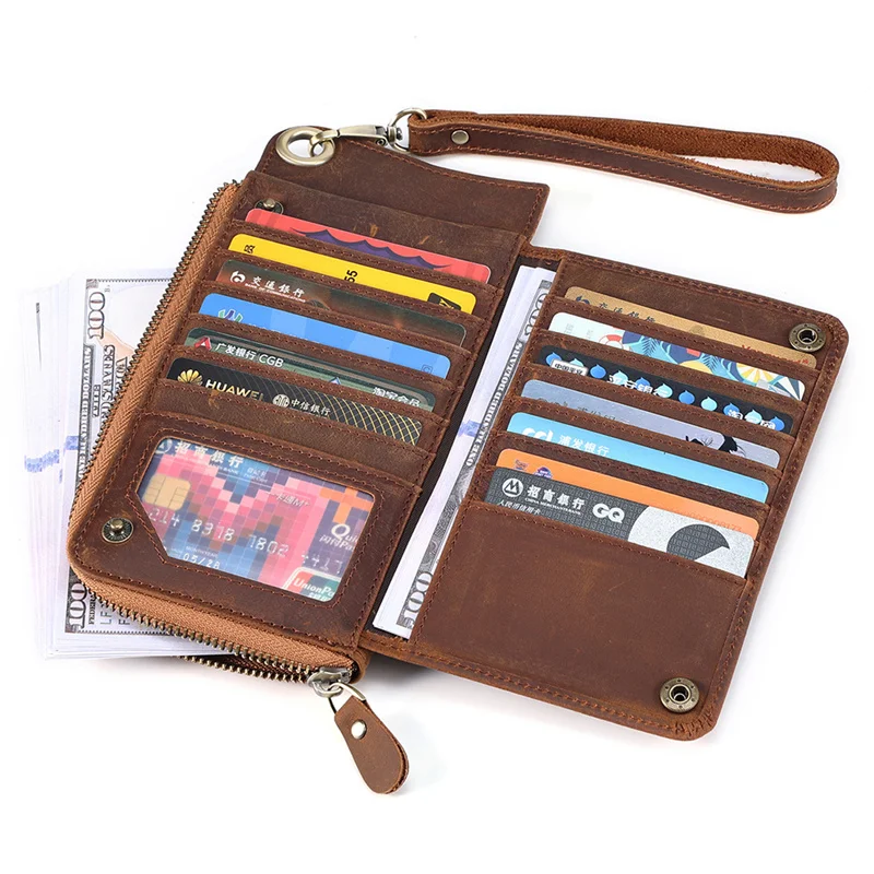 Мужской Кожаный кошелек с несколькими картами, Ретро-сумка большой емкости, RFID-Антимагнитный Кожаный длинный кошелек Crazy Horse